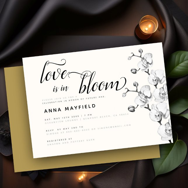 Modern Black White Orchid Love in Bloom Bridal Invitation (Creator Uploaded)