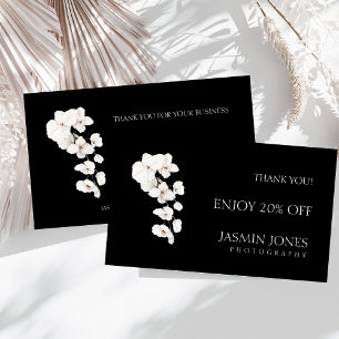 Modern Black White Orchids Floral Business Discount Card
