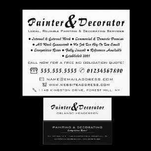 Modern Black & White Painter & Decorator Mini Business Card