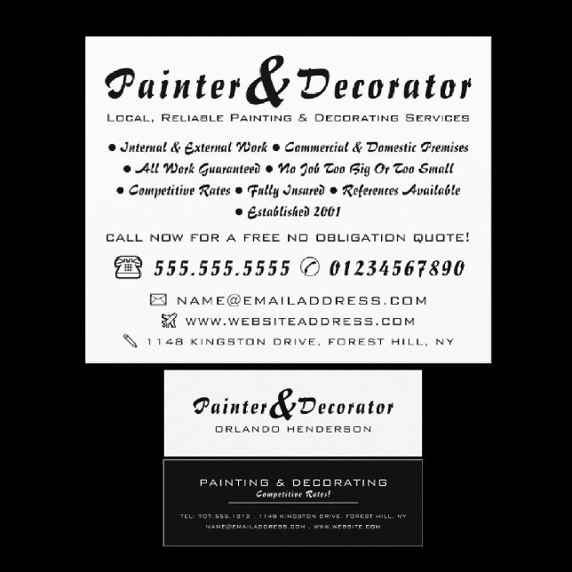 Modern Black & White Painter & Decorator Mini Business Card (Creator Uploaded)