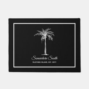 Modern Black White Palm Tree Personalized Doormat