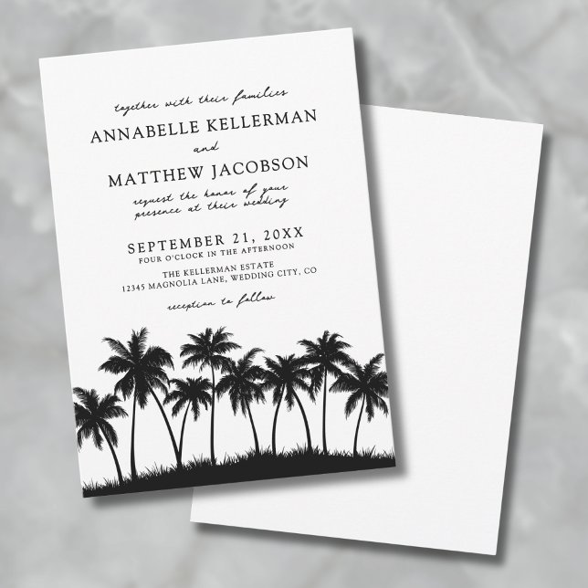 Modern Black White Palm Tree Tropical Wedding Invitation (Modern Black White Palm Tree Tropical Wedding Invitation)