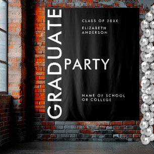 Modern Black White Personalize Graduation Backdrop Tapestry