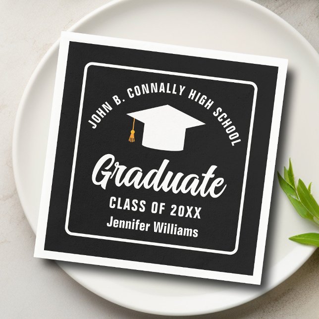 Modern Black White Personalized Graduation Party Napkin (Creator Uploaded)