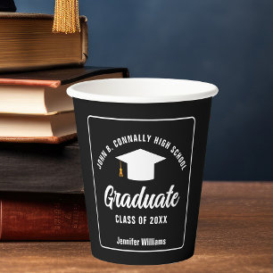 Modern Black White Personalized Graduation Party Paper Cups