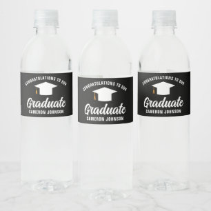 Modern Black White Personalized Graduation Party Water Bottle Label