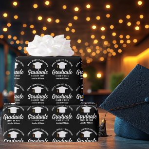 Modern Black White Personalized Graduation Wrapping Paper