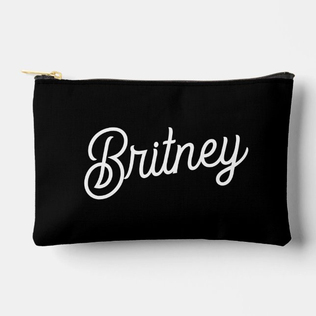Modern Black White Personalized Monogram and Name  Accessory Pouch (Front)