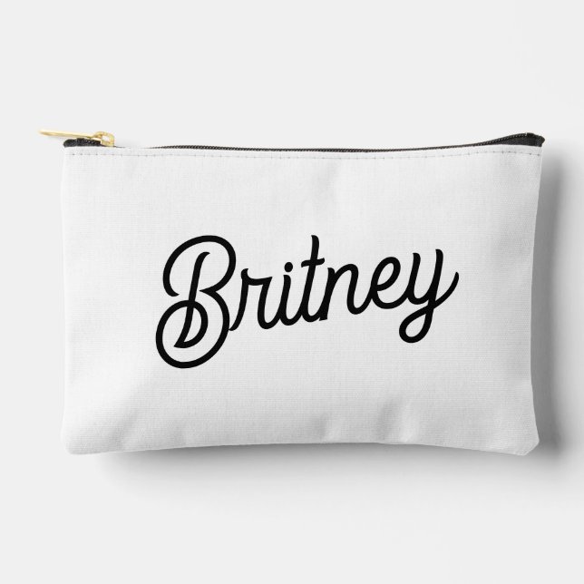 Modern Black White Personalized Monogram and Name  Accessory Pouch (Front)