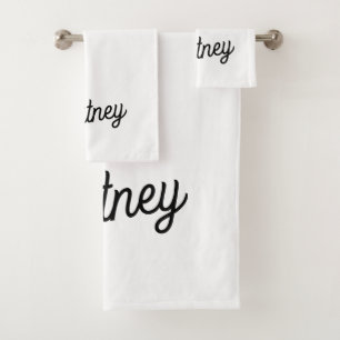 Modern Black White Personalized Monogram and Name  Bath Towel Set