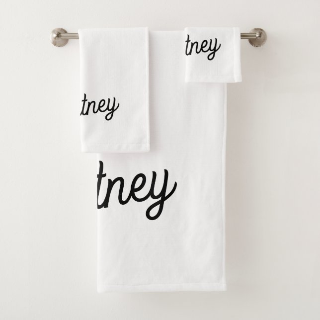 Modern Black White Personalized Monogram and Name  Bath Towel Set (Insitu)