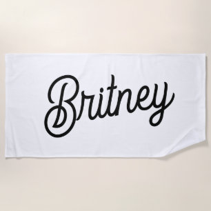 Modern Black White Personalized Monogram and Name  Beach Towel