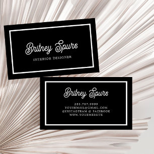 Modern Black White Personalized Monogram and Name  Business Card
