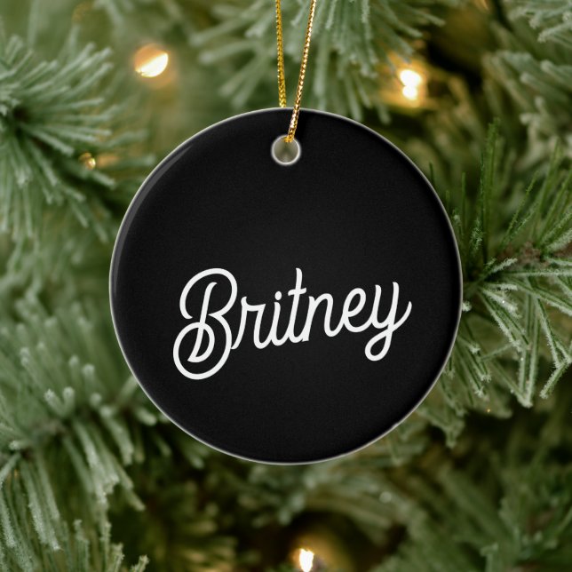 Modern Black White Personalized Monogram and Name  Ceramic Ornament (Tree)