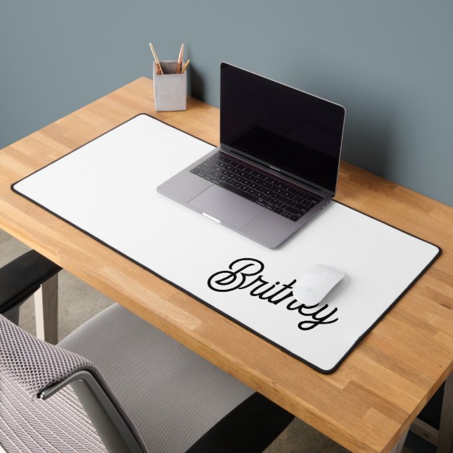 Modern Black White Personalized Monogram and Name  Desk Mat (Office 2)