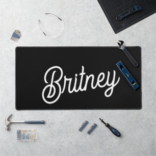 Modern Black White Personalized Monogram and Name Desk Mat