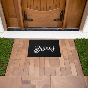 Modern Black White Personalized Monogram and Name Doormat
