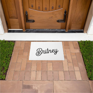 Modern Black White Personalized Monogram and Name Doormat