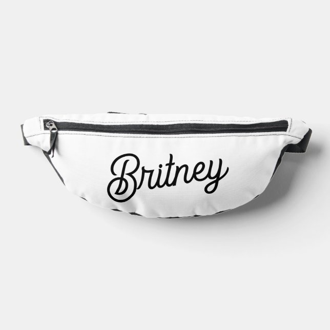 Modern Black White Personalized Monogram and Name  Fanny Pack (Lay Down)