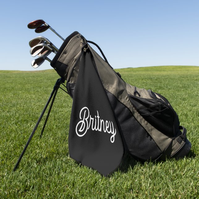 Modern Black White Personalized Monogram and Name  Golf Towel (Green)