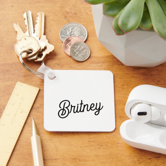 Modern Black White Personalized Monogram and Name  Keychain (Desk)