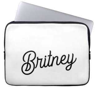 Modern Black White Personalized Monogram and Name Laptop Sleeve