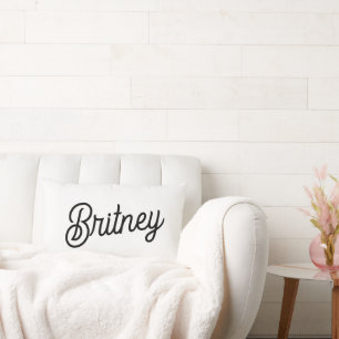 Modern Black White Personalized Monogram and Name  Lumbar Pillow