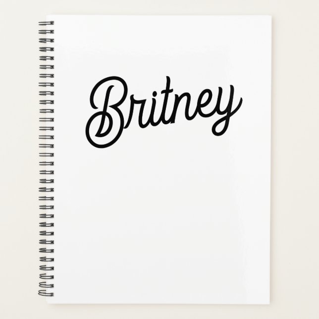 Modern Black White Personalized Monogram and Name  Planner (Front)