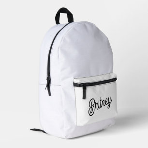 Modern Black White Personalized Monogram and Name  Printed Backpack