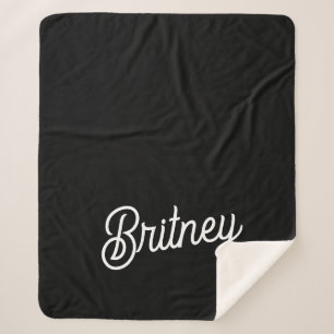 Modern Black White Personalized Monogram and Name  Sherpa Blanket