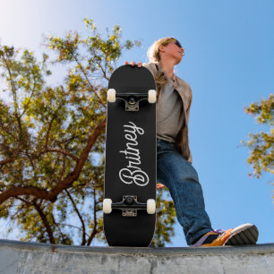Modern Black White Personalized Monogram and Name Skateboard