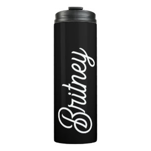 Modern Black White Personalized Monogram and Name Thermal Tumbler