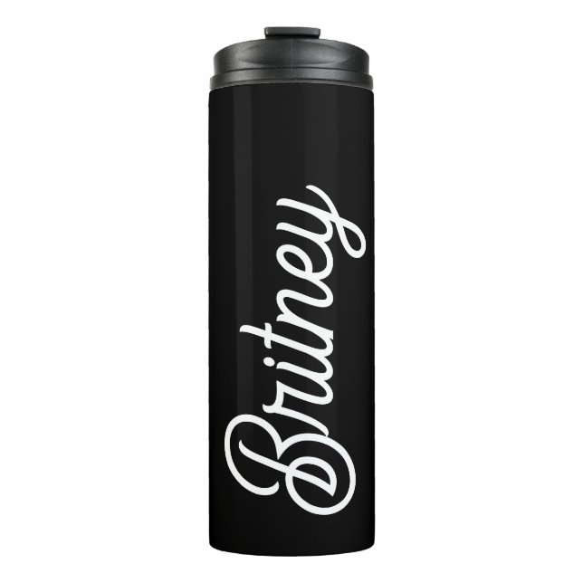Modern Black White Personalized Monogram and Name  Thermal Tumbler (Front)