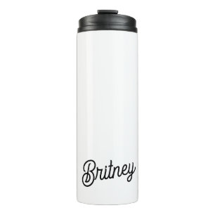 Modern Black White Personalized Monogram and Name  Thermal Tumbler