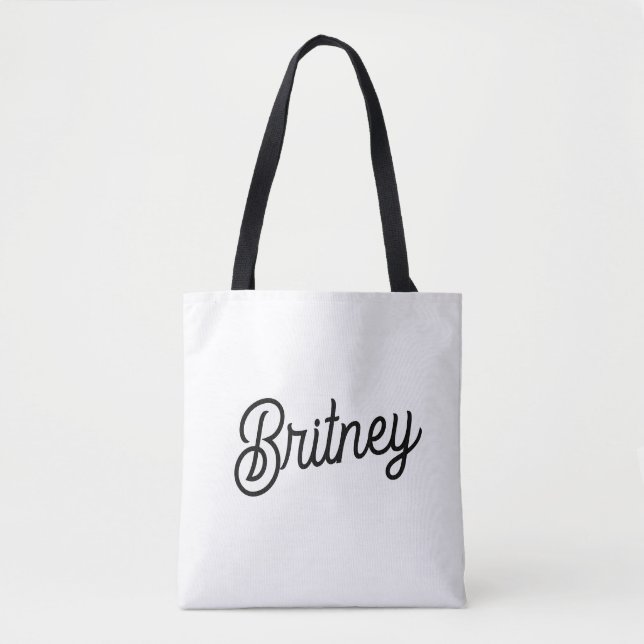 Modern Black White Personalized Monogram and Name  Tote Bag (Front)