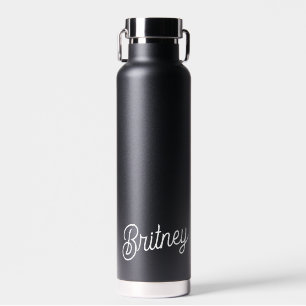 Modern Black White Personalized Monogram and Name  Water Bottle