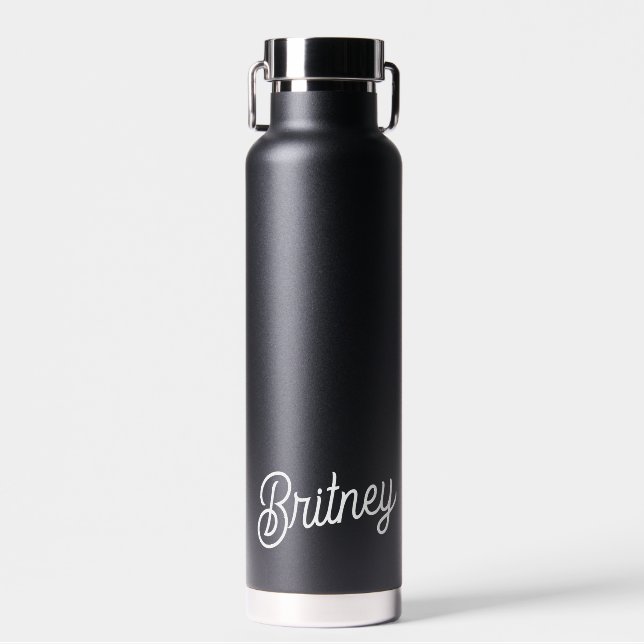 Modern Black White Personalized Monogram and Name  Water Bottle (Front)