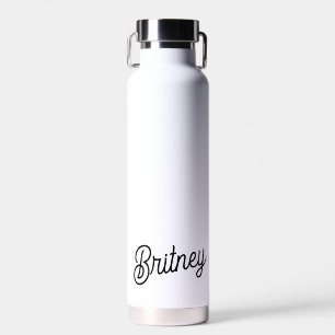 Modern Black White Personalized Monogram and Name  Water Bottle