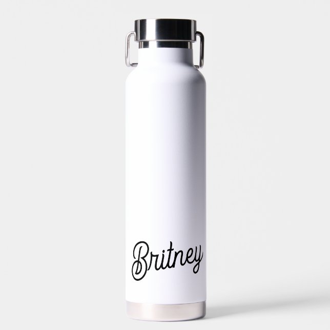 Modern Black White Personalized Monogram and Name  Water Bottle (Front)