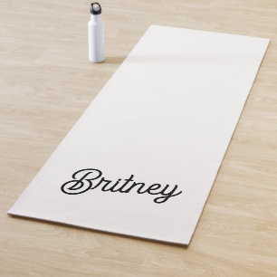 Modern Black White Personalized Monogram and Name Yoga Mat