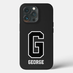 Modern Black White Personalized Monogram For Him iPhone 13 Pro Case