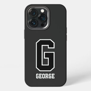 Modern Black White Personalized Monogram For Him iPhone 13 Pro Case