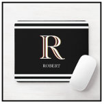 Modern Black White Personalized Monogram Name  Mouse Pad<br><div class="desc">This unique MOUSE PAD features a three colour monogram — look closely and you will see for yourself.  This is set against a black background .  Any design questions,  just send an email to charmdesignstudio@rcn.com and we’ll be delighted to assist.</div>