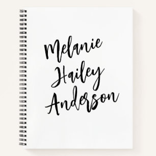 Modern Black White Personalized Monogram Name  Notebook