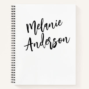 Modern Black White Personalized Monogram Name  Notebook