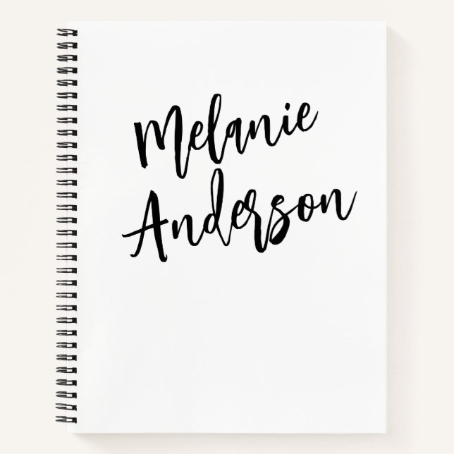 Modern Black White Personalized Monogram Name  Notebook (Front)
