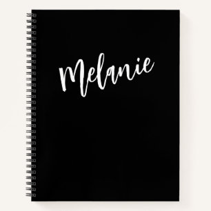 Modern Black White Personalized Monogram Name Notebook