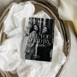 Modern Black & White Photo Bridesmaid Proposal Invitation