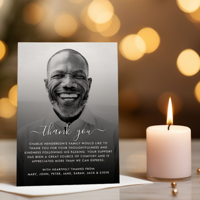 Modern Black & White Photo Funeral Thank You Card (Creator Uploaded)
