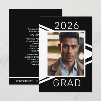 Modern Black White Photo Graduation Announcement
